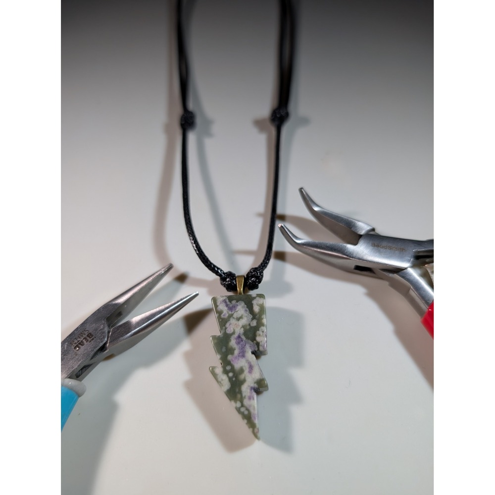 Peace Jade Lightning Bolt Pendant Necklace Adjustable Black Cord Green Purple